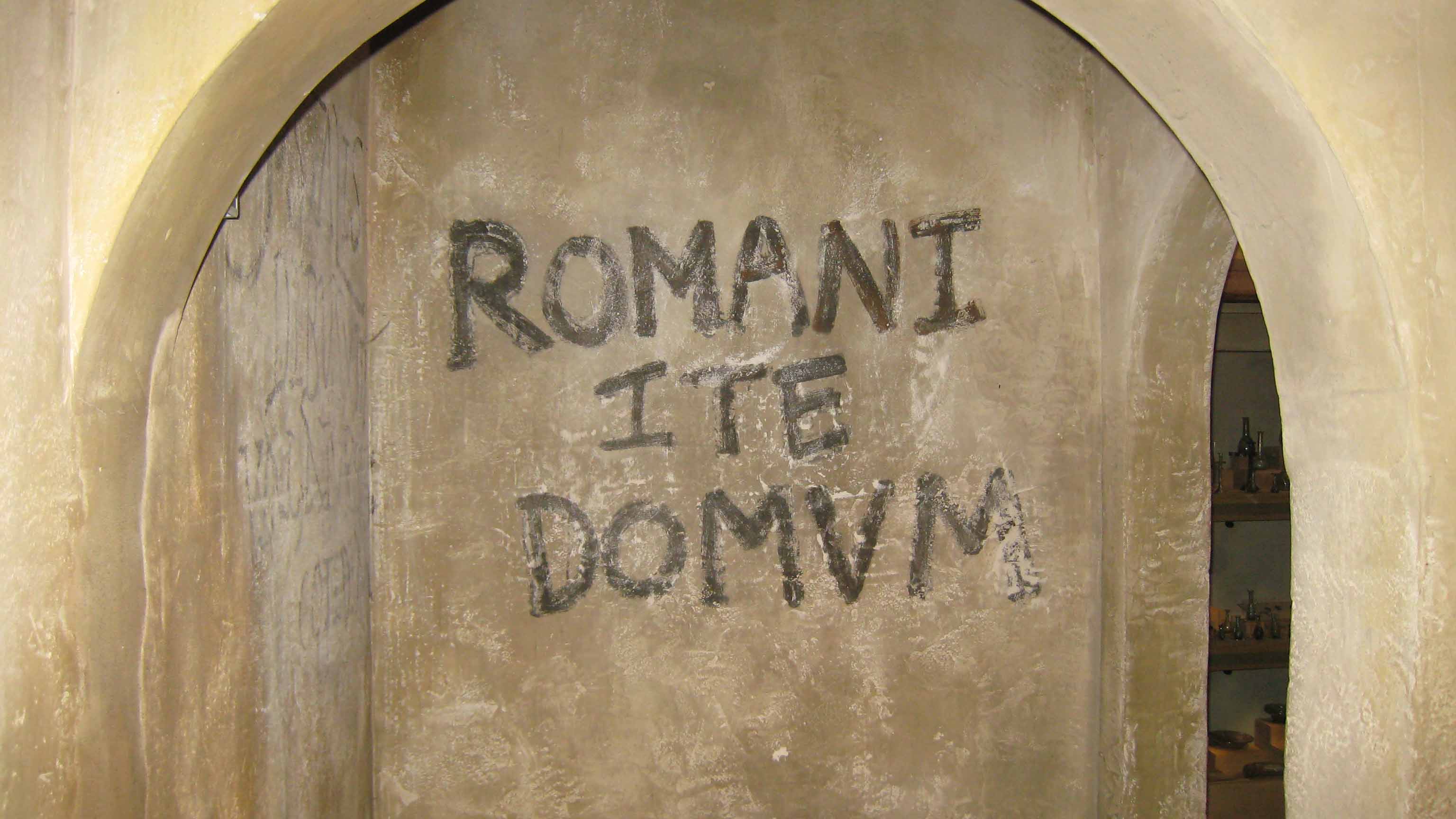 “Romans go home”. Mocked-up Roman graffiti, referencing Monty Python’s Life of Brian, at the Hull and East Riding Museum. By Chemical Engineer, licensed under CC BY-SA 4.0