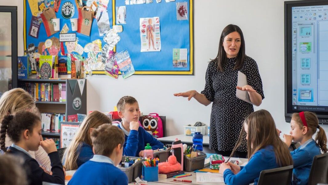 Teacher in classroom with students